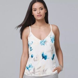 White House Black Market Blue Floral/Gray Solid Reversible Cami Size Medium